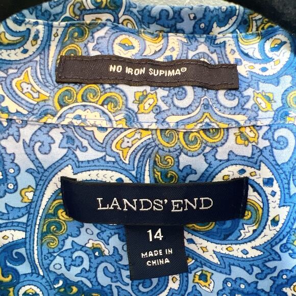 ❌SOLD❌ Land's End No Iron Supima Blue Paisley Women Size 14 Shirt Button up - Picture 4 of 5